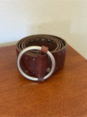J. Crew Brown Leather Belt with Silver Studs & Round-Buckle